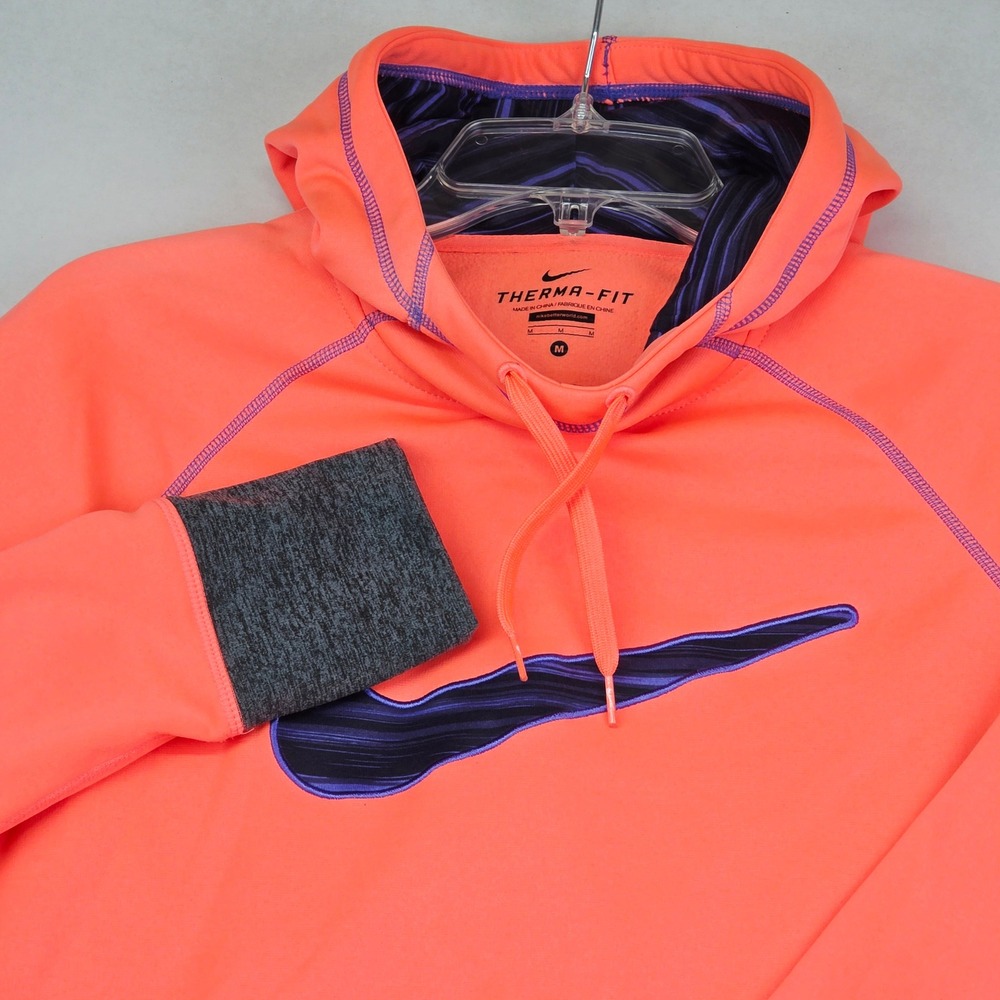 Nike Therma FIT‎ Hoodie Women's Medium Neon Coral w Purple Swoosh Athletic